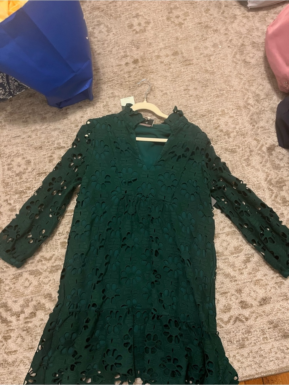 Tuckernuck Emerald Green Eyelet Lace Long-Sleeve Dress